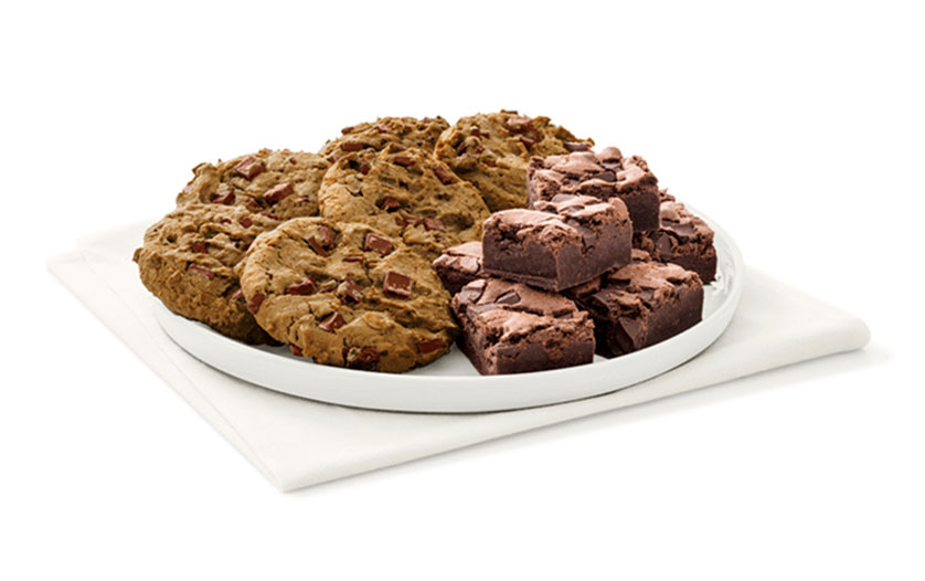 Cookie & Brownie Tray sitting on a white cloth on a white table