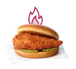 Spicy Chicken Sandwich with red flame icon above