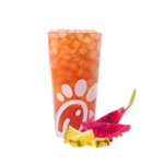 A glass of a Pineapple Dragonfruit Iced Tea on a white background